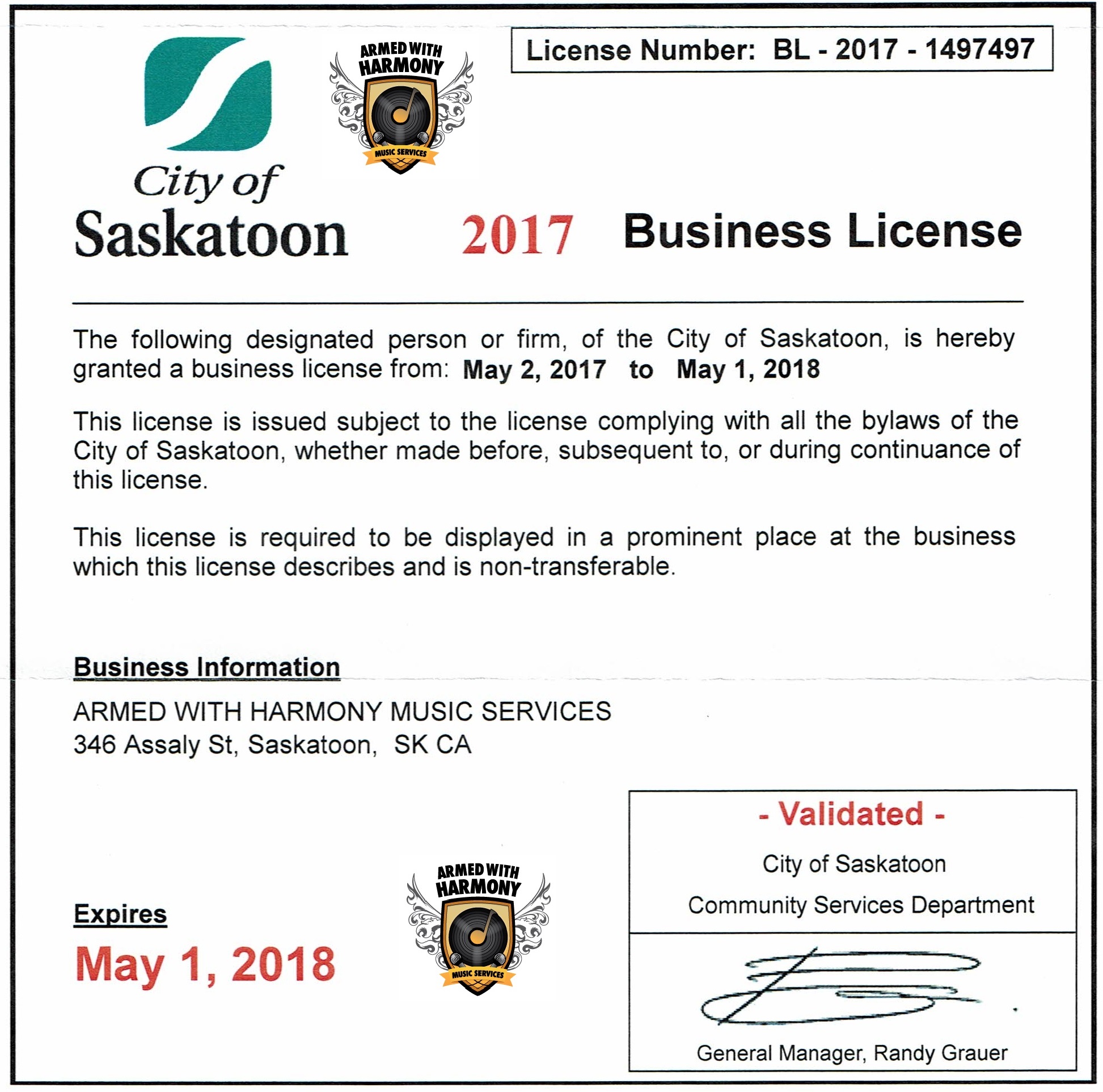 Saskatoon DJ & Photo Booth Company Armed With Harmony! We are a Registered, Liability Insured, Trustworthy, Canadian Disc Jockey Association Approved 100% Legal Company