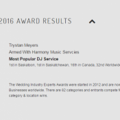 We WON - Best Saskatoon & Saskatchewan DJ 2016 - Wedding Industry Expert Awards!