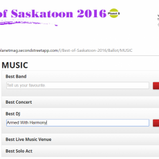 Nominate or Vote Armed With Harmony as "Best Saskatoon DJ" 2016 Planet S Magazine "Best Of Edition"