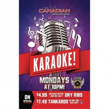 Tonight The Canadian Brewhouse (Preston Avenue) Sing Your Little Heart Out! Karaoke 10-2am $4.99 Dry Ribs $7.49 Tankards of Bud & Bud Light ‪#‎CDNBrewhouse #armedwithharmony‬﻿ Joe Muller will be hosting and handing our some treats!