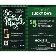 Join us on st patties day at moxies!