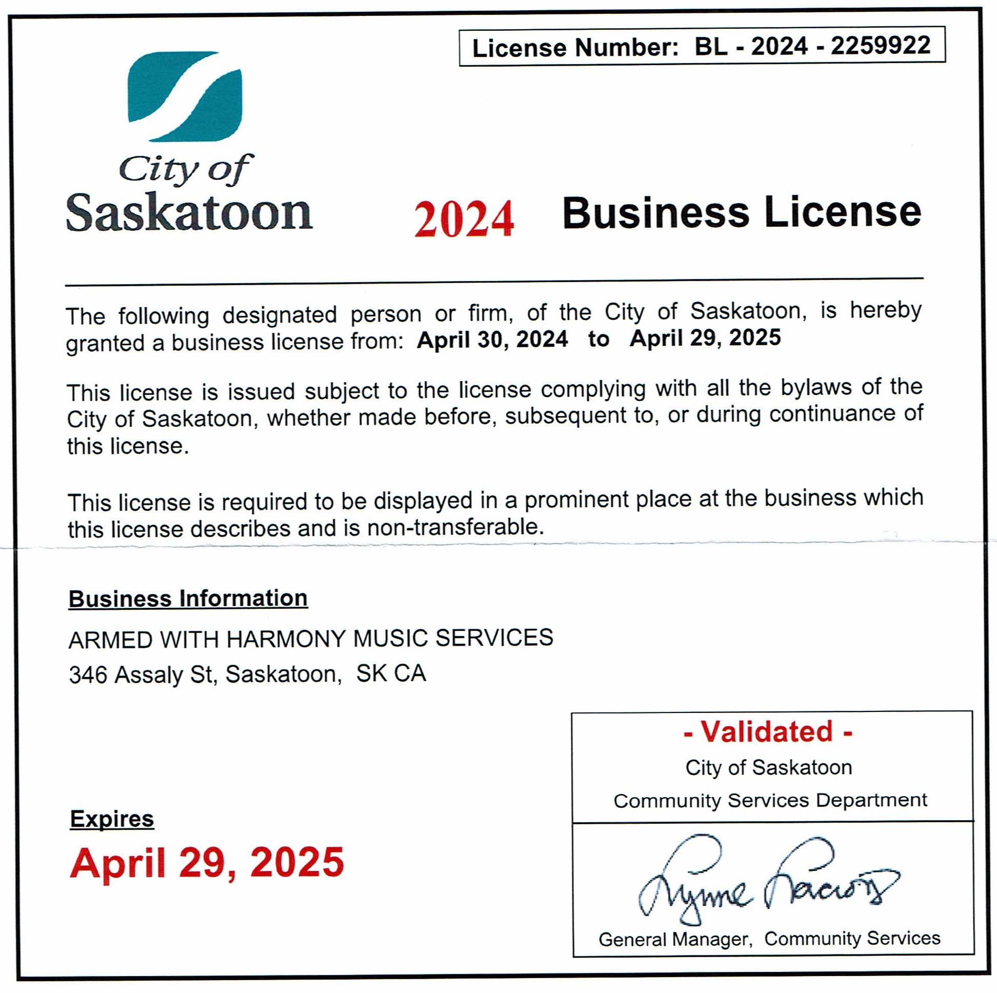 Saskatoon Wedding Dj  Business License 2024