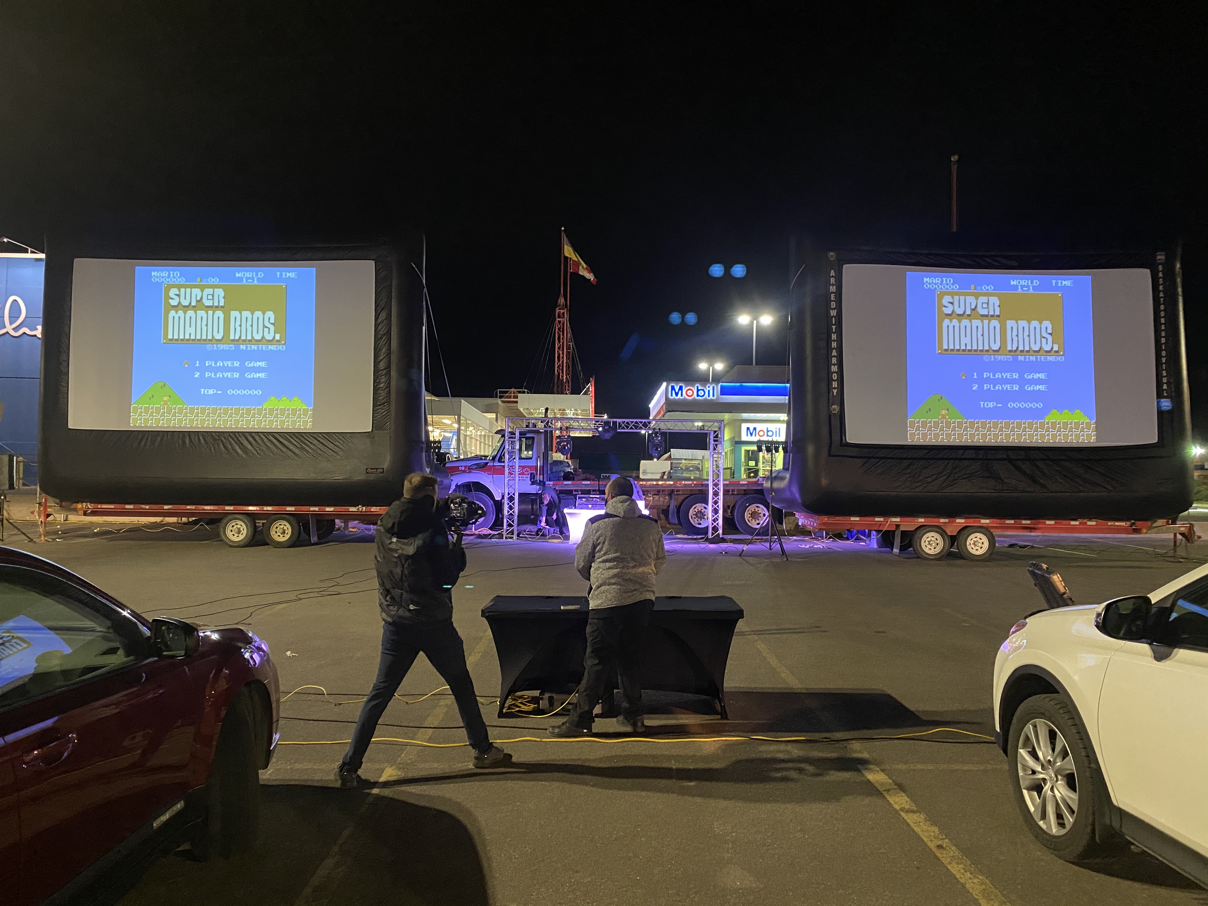 Saskatoon Saskatchewan YXE Pop Up Drive In Movie Screen Outdoor Theatre Cinema Under The Stars Armed With Harmony