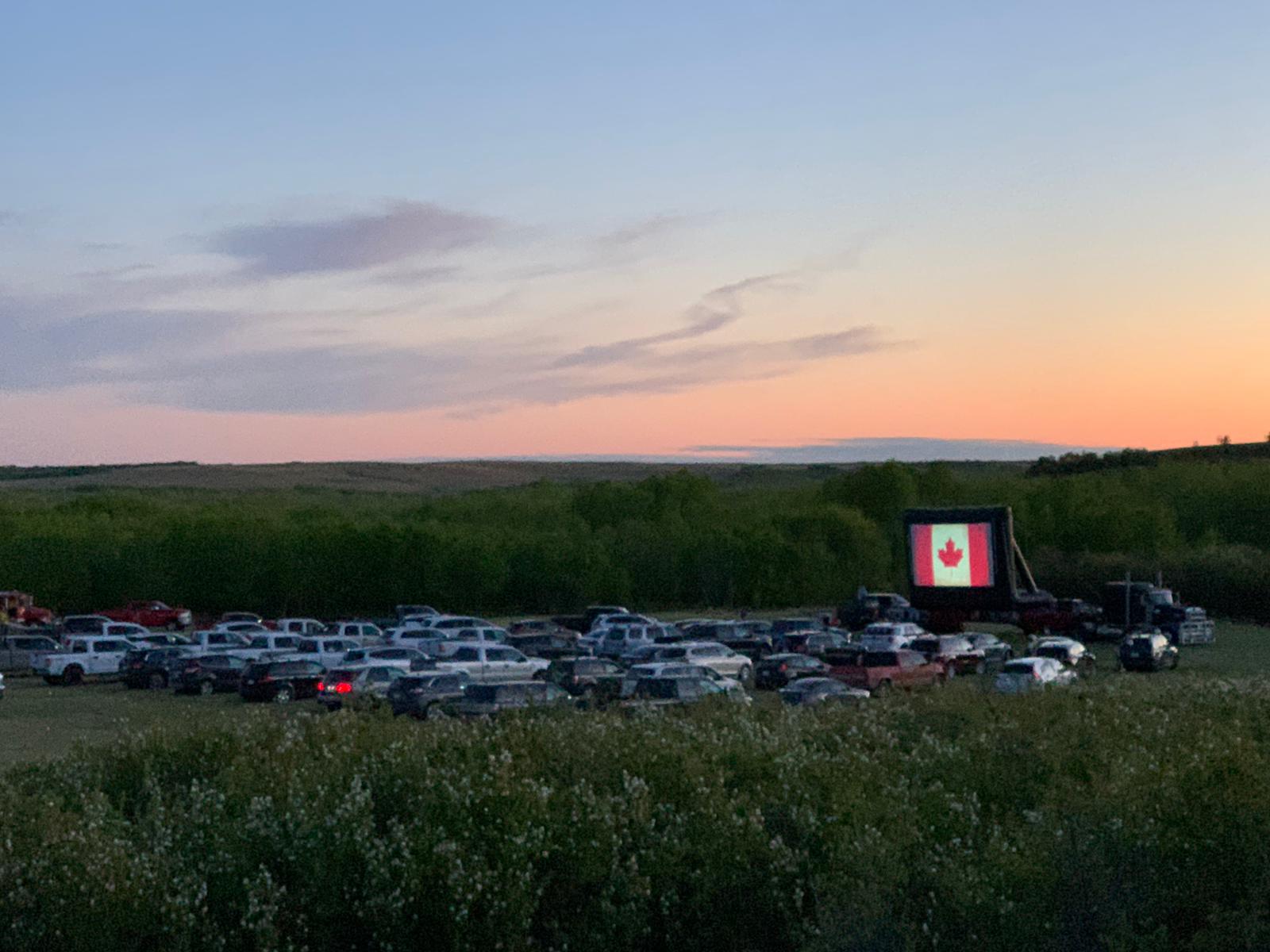 Saskatoon Saskatchewan YXE Pop Up Drive In Movie Screen Outdoor Theatre Cinema Under The Stars Armed With Harmony