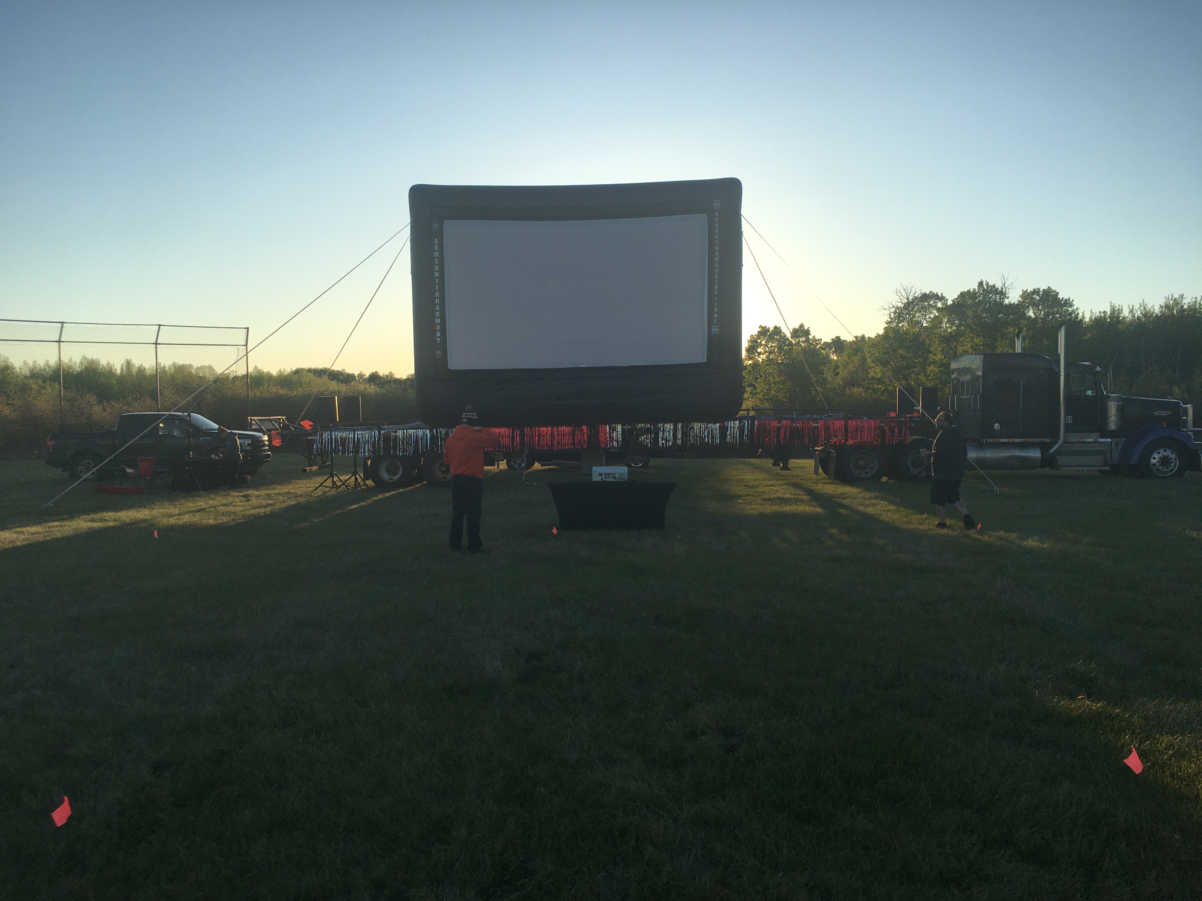 Saskatoon Saskatchewan YXE Pop Up Drive In Movie Screen Outdoor Theatre Cinema Under The Stars Armed With Harmony