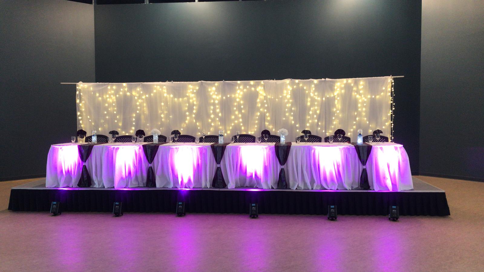 Saskatoon YXE Pipe  Drape Rentals Wedding Head Table Backdrop Linen