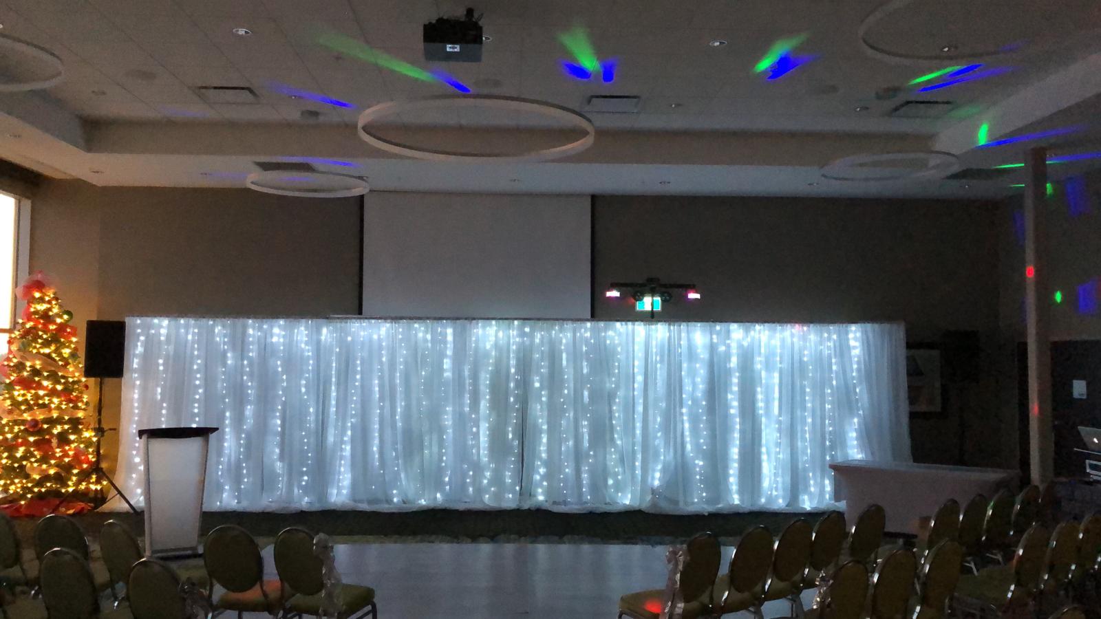 Saskatoon YXE Pipe  Drape Rentals Wedding Head Table Backdrop Linen