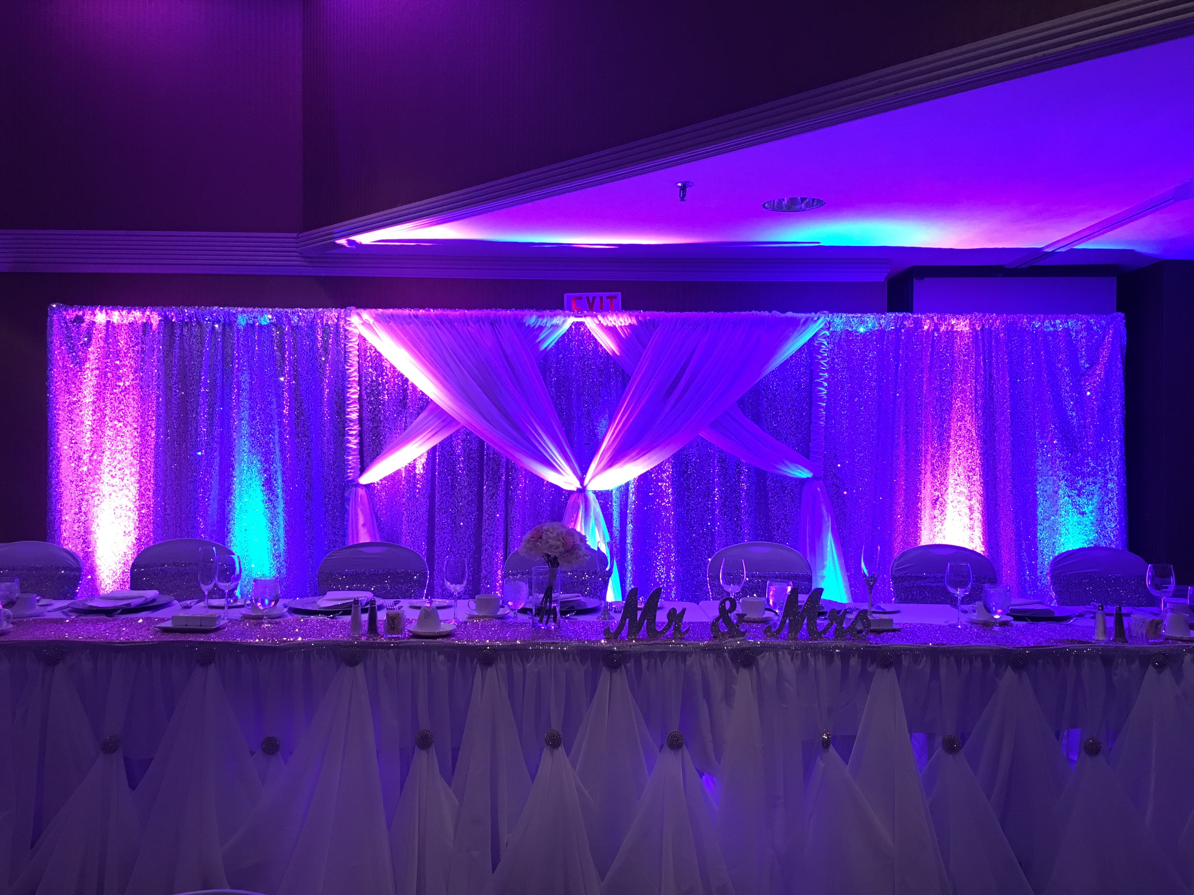 Saskatoon YXE Pipe  Drape Rentals Wedding Head Table Backdrop Linen
