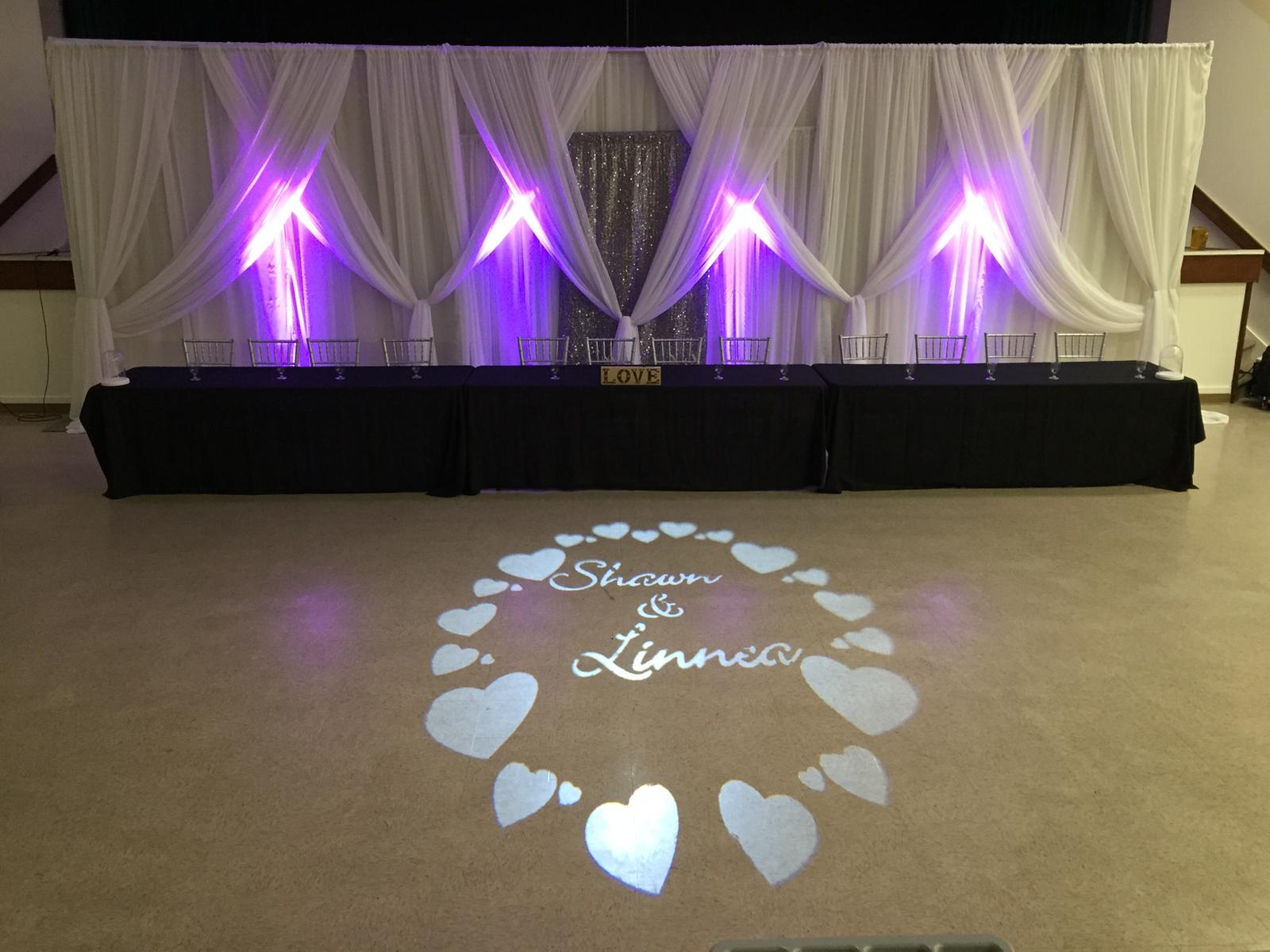 Saskatoon YXE Pipe  Drape Rentals Wedding Head Table Backdrop Linen