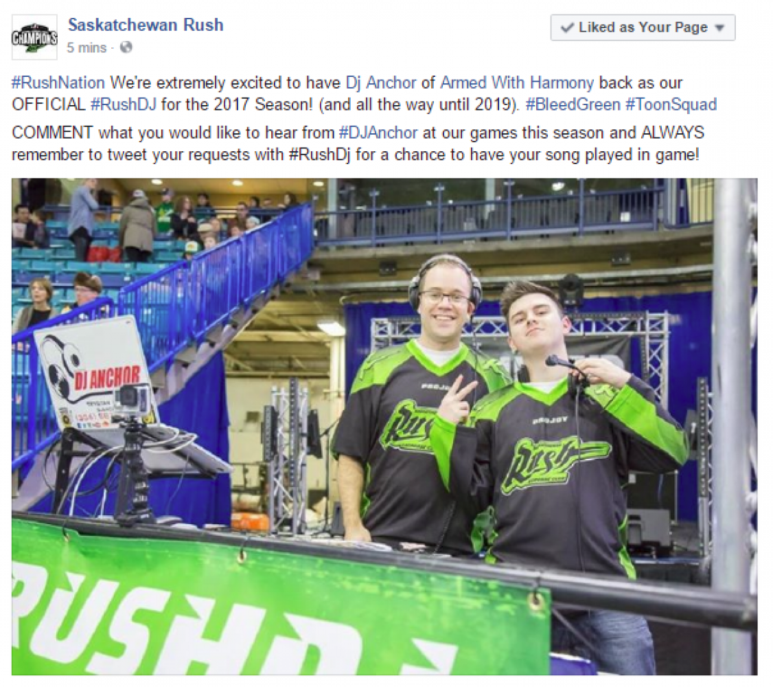 Dj Anchor Official Saskatchewan Rush DJ Signs A 3 Year DJ With The Team