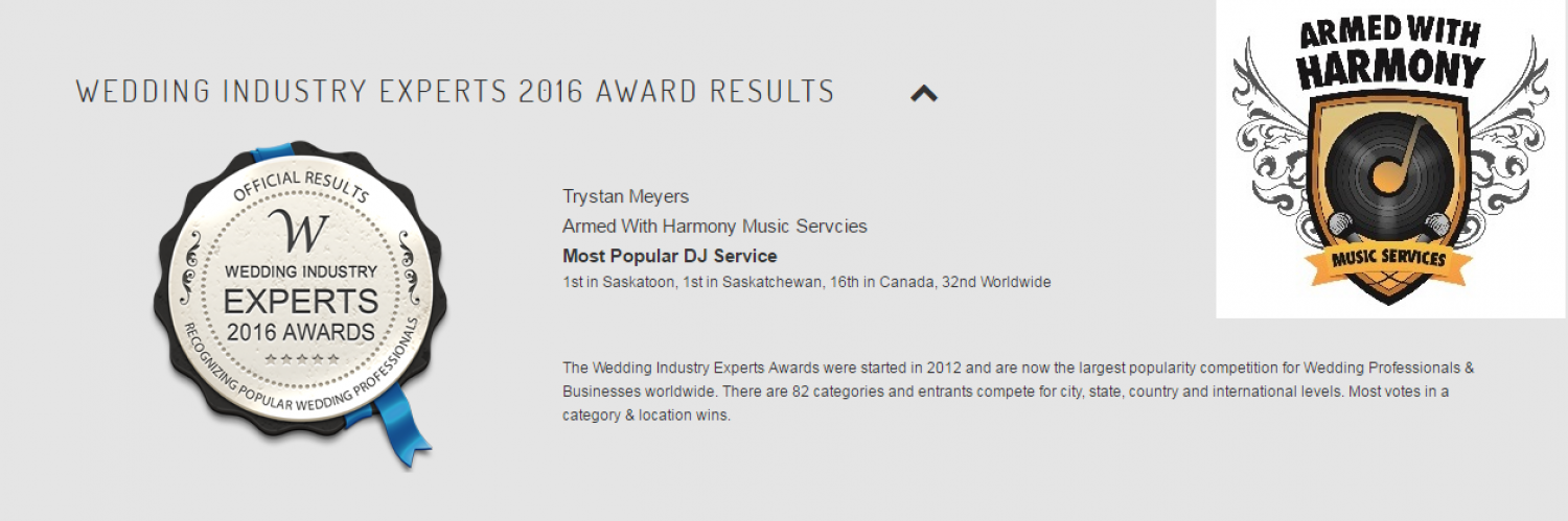 We WON - Best Saskatoon & Saskatchewan DJ 2016 - Wedding Industry Expert Awards!