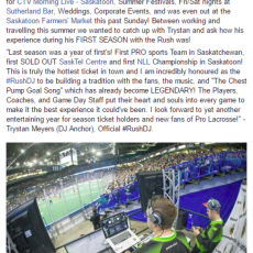 Saskatchewan Rush #RushDJ Dj Anchor talks about the 2016-2016 Season in Saskatoon