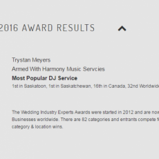 We WON - Best Saskatoon & Saskatchewan DJ 2016 - Wedding Industry Expert Awards!